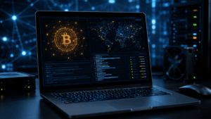 Una notebook corriendo un nodo de Bitcoin.
