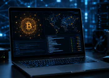 Una notebook corriendo un nodo de Bitcoin.