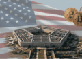 Bandera de Estados Unidos. El pentágono. Unos BTC.