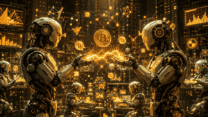 Robots de IA efectuando pagos con inteligencia artificial.
