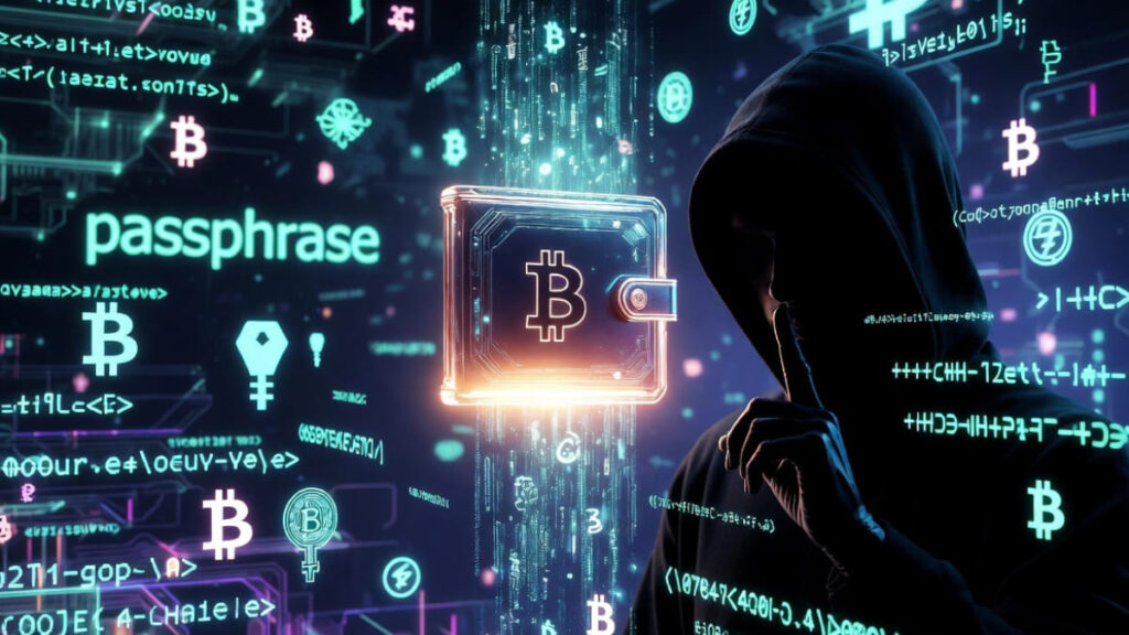 Una persona configurando una passphrase para una wallet de Bitcoin.