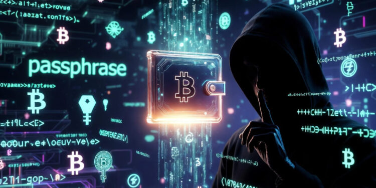 Una persona configurando una passphrase para una wallet de Bitcoin.