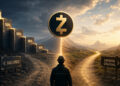 Ilustración de un minero frente a dos caminos que representan los halvings y una emisión gradual de Zcash.