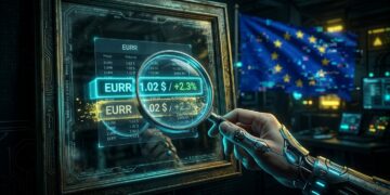 Ilustración editorial de dos monedas digitales idénticas con la etiqueta "EURR" flotando sobre un mapa regulatorio fragmentado de la Unión Europea. Una moneda está agrietada y en estado fantasmal (representando el token de StablR, cuyo precio es un espejismo sin liquidez), mientras que la otra es sólida y metálica (representando el token de Revolut). Un eslabón roto de la cadena "MiCA" se interpone entre ambas, con los pilares de Malta, Luxemburgo y Chipre desconectados en el fondo.