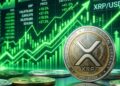 Una moneda de XRP con un fondo de gráficos en verde