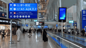 Representación del interior del Aeropuerto de Dubái.