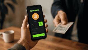 Persona vendiendo bitcoin en Lemon desde su teléfono.