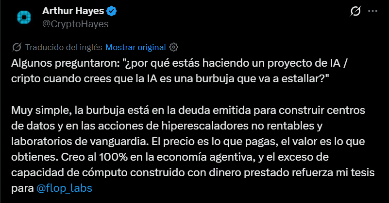 Post en X de Arthur Hayes.