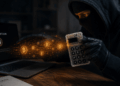 Imagen conceptual que muestra a un ladrón robando bitcoin de una wallet Coldcard.