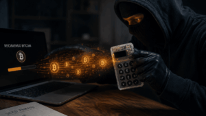 Imagen conceptual que muestra a un ladrón robando bitcoin de una wallet Coldcard.