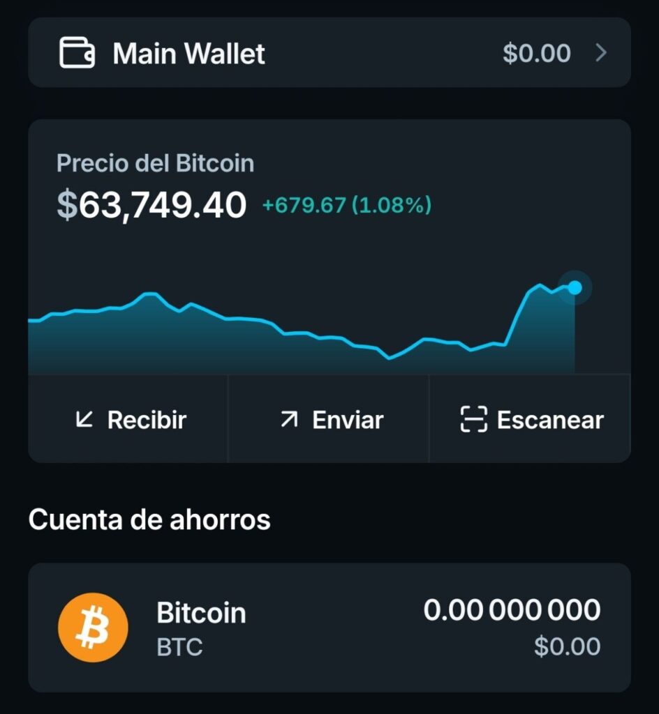 Captura de pantalla que muestra el balance del precio de bitcoin.