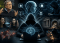 Una silueta encapuchada con imágenes de IA y Bill Gates