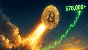 Moneda de bitcoin subiendo como un cohete arriba de USD 78.000.