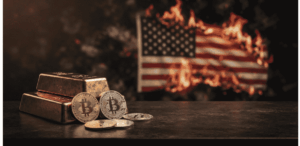 Lingotes de oro y BTC.