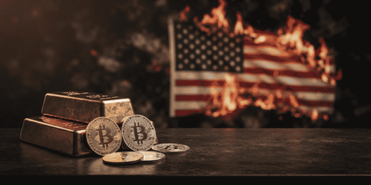Lingotes de oro y BTC.