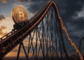Bitcoin subiendo una montaña rusa, previo a una caída importante.