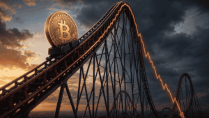 Bitcoin subiendo una montaña rusa, previo a una caída importante.