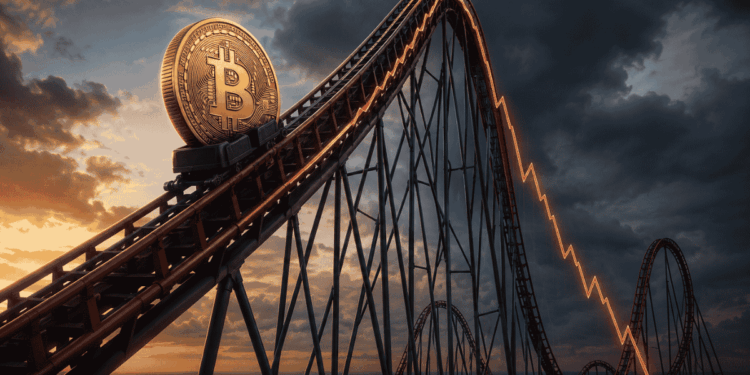 Bitcoin subiendo una montaña rusa, previo a una caída importante.
