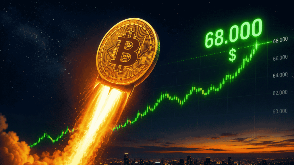 Bitcoin sube como un cohete a los 68.000 dólares.