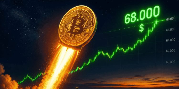 Bitcoin sube como un cohete a los 68.000 dólares.