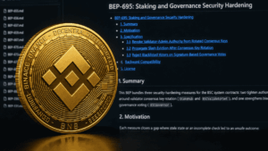 Moneda física de BNB y repositorio de Gihub con una de las BEP de este hard fork.