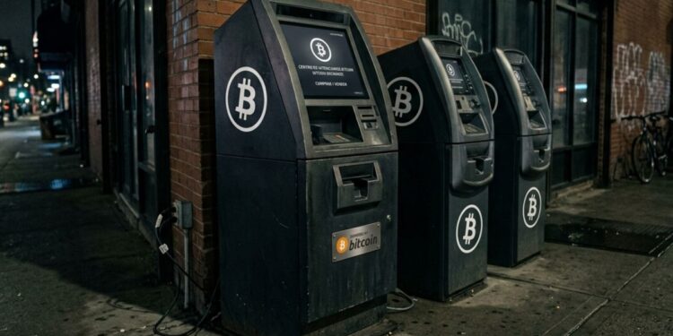 Cajeros automáticos de bitcoin en la calle.