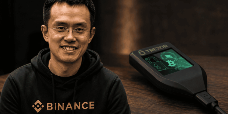 Changpeng Zhao y un dispositivo de la marca Trezor.