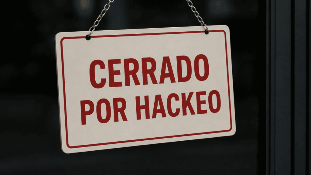 Cartel que dice "cerrado por hackeo".
