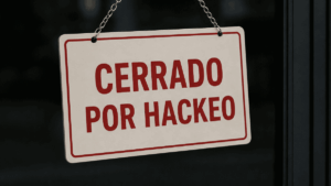 Cartel que dice "cerrado por hackeo".
