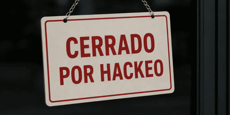 Cartel que dice "cerrado por hackeo".