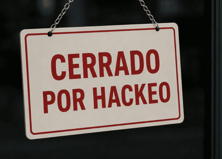 Cartel que dice "cerrado por hackeo".