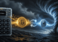 Una hardware wallet Colcard, una moneda de bitcoin, una moneda de ether y un tornado.
