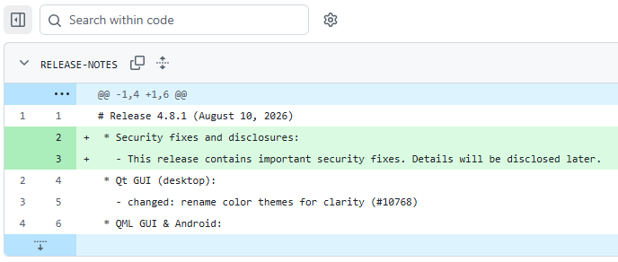 Notas de la actualización en Github.