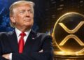 Donald Trump junto a una moneda de XRP.