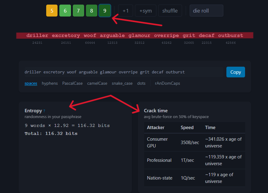 Sitio web para generar una passphrase tirando dados.