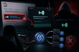 Estafa de phishing con un anuncio falso de Hyperliquid en Google, un usuario afectado y fondos en USDC
