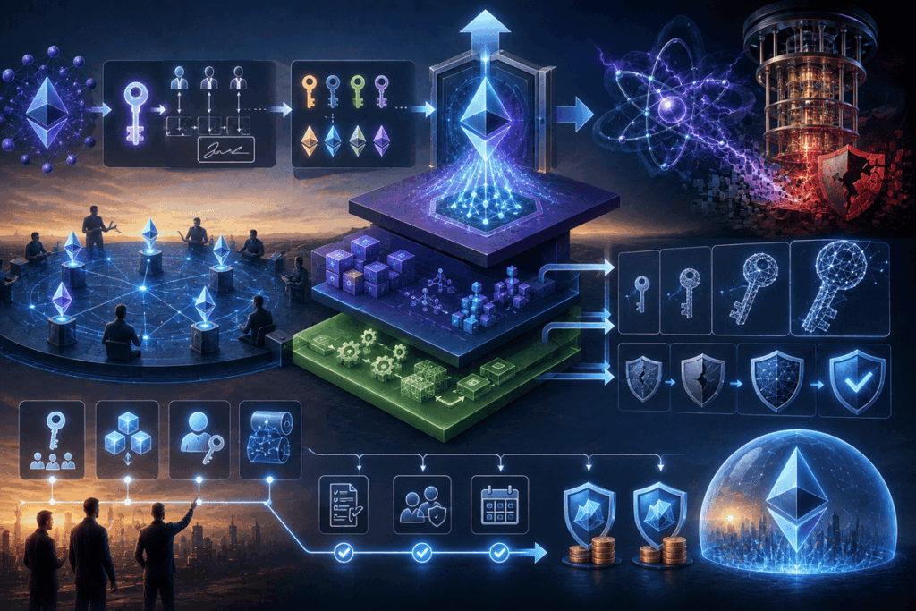 Ethereum aparece protegido por capas de seguridad y redes criptográficas