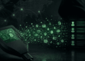 Imagen conceptual que representa datos de personas saliendo de una hardware wallet Trezor.