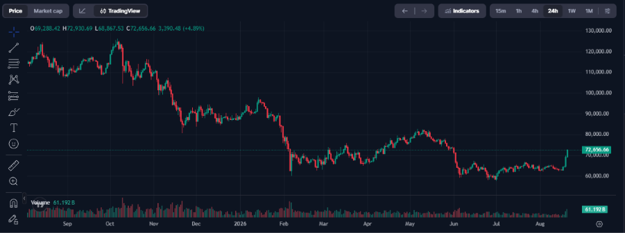 Precio de bitcoin de los últimos 12 meses hasta agosto de 2026