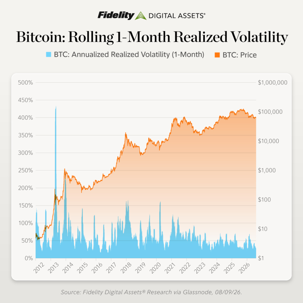 Gráfico de Fidelity donde se ve la parálisis en la volatilidad del precio de BTC.