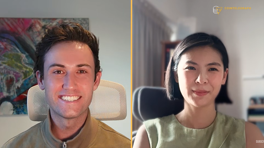 Gracy Chen y el entrevistador de Cointelegraph.