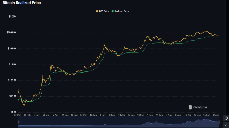 Gráfica que muestra el precio realizado de bitcoin.