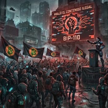 Reunión política pública con consignas a favor de bip-110.