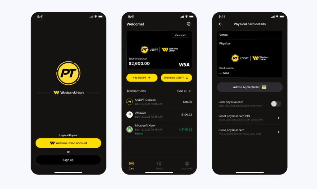 Interfaz de la wallet de Western Union.