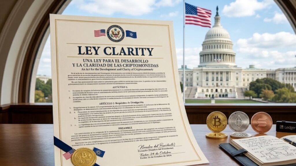 Documento que dice Ley Clarity, con la bandera de EE. UU. y el Capitolio.