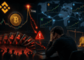 Bitcoin se desploma en un gráfico mientras traders enfrentan liquidaciones y señales de alerta