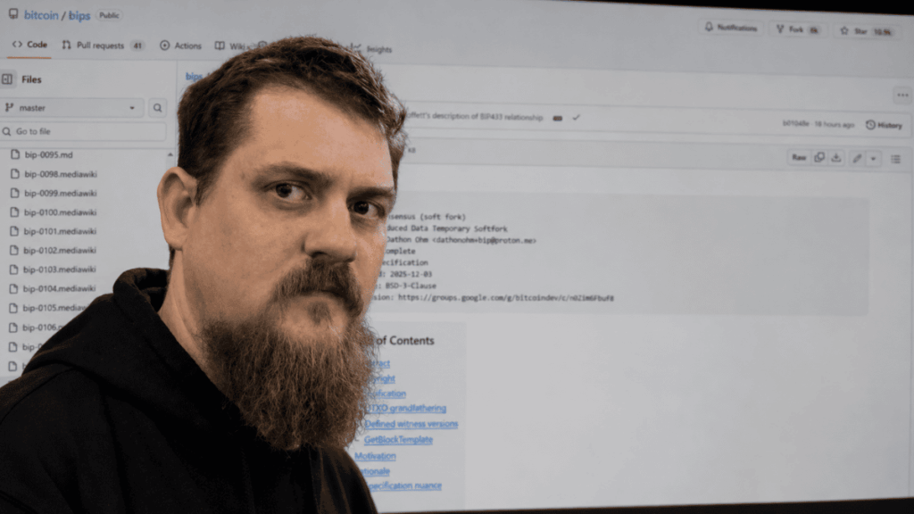 Foto de Dashjr y repositorio de código de BIP en Github.