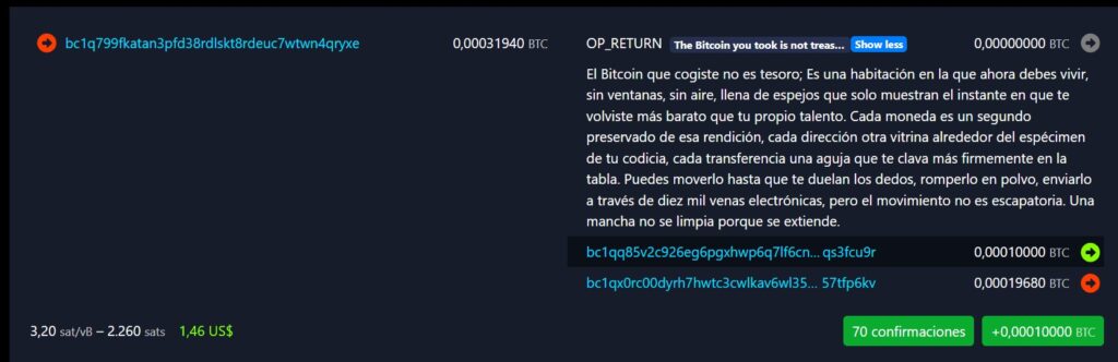 Captura de pantalla de uno de los mensajes enviados al hacker de Coldcard.