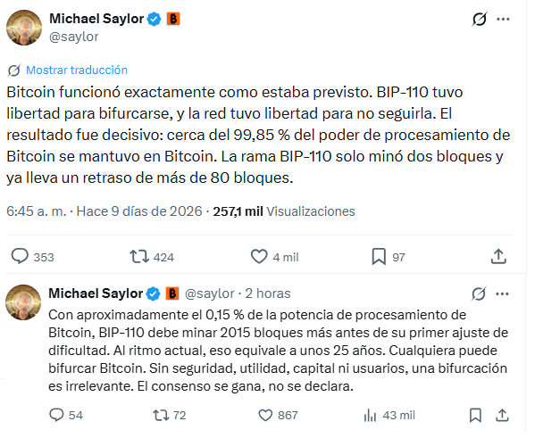 Publicaciones en X de Michael Saylor.