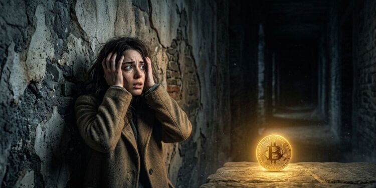 persona asustada con bitcoin brillante